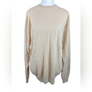 Saddles Men Yellow Cream Cable Knit Crewneck Cashmere Sweater Mediun